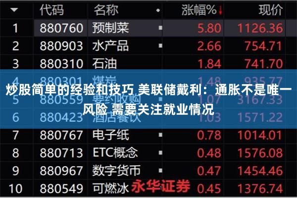 炒股简单的经验和技巧 美联储戴利：通胀不是唯一风险 需要关注就业情况